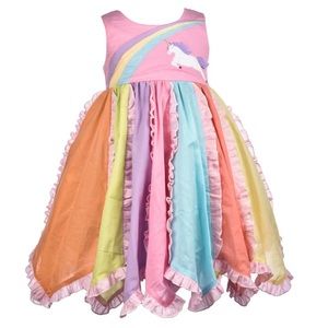 EUC Cotton Kids Boutique Unicorn Sleeveless Rainbow Dress - Size 4